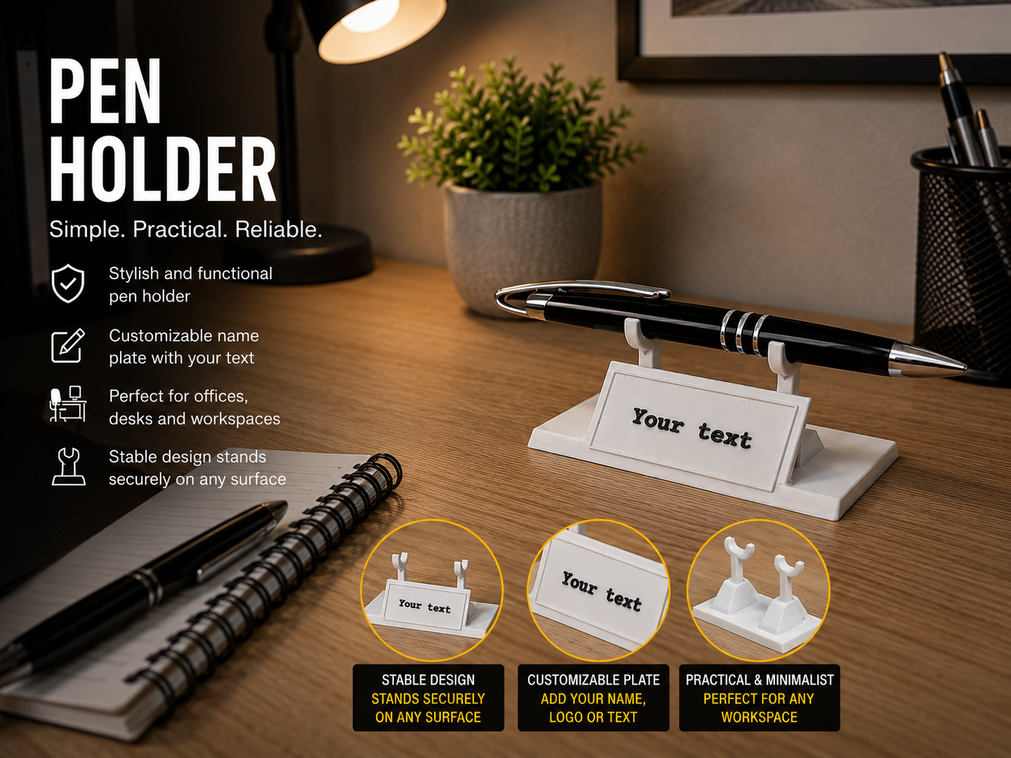 Customizable Pen Holder with Name Plate 