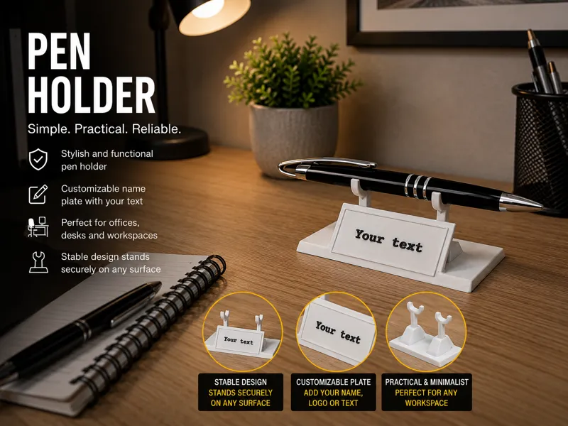 Customizable Pen Holder with Name Plate