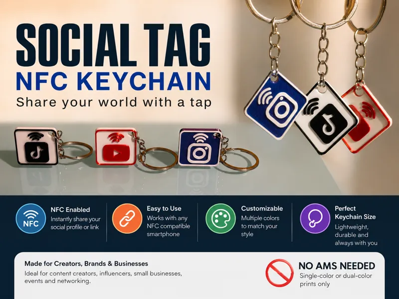 Custom NFC Social Tag Keychain   NO AMS