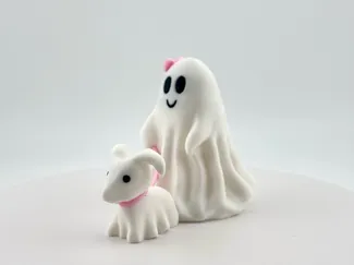 Girl Ghost Walking Dog with Bow