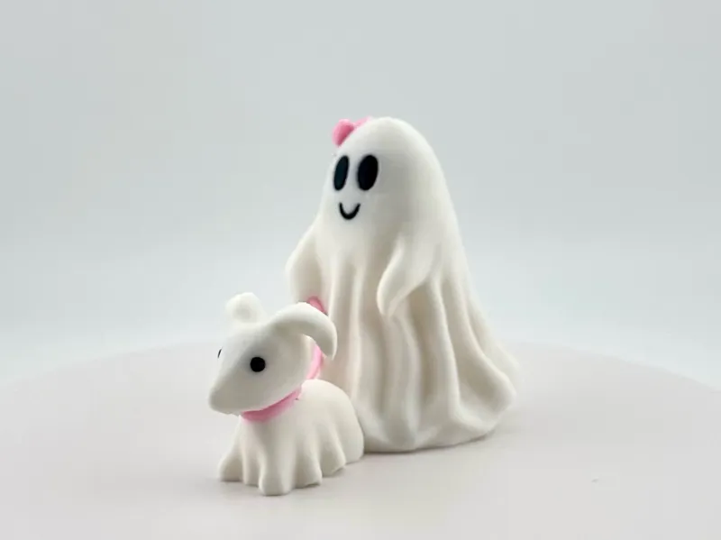 Girl Ghost Walking Dog with Bow