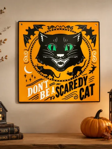 Letrero o emblema decorativo: "Don't Be A Scaredy Cat" Halloween Sign — vista de referencia 2