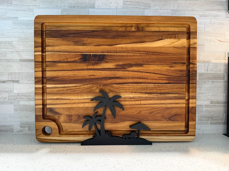 Tropical Palm Tree Wood Cutting Board Drying Stand