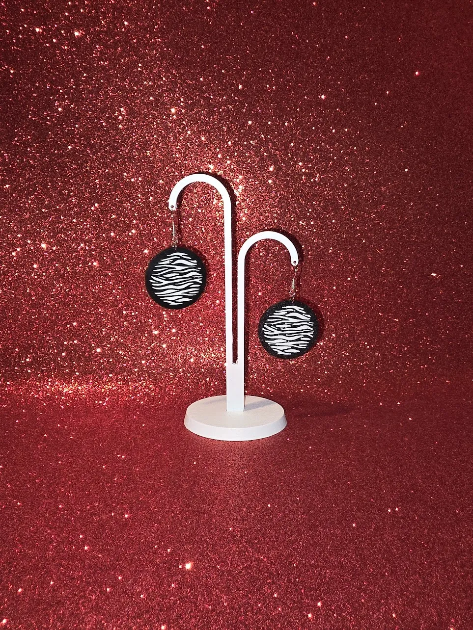 Zebra in a round earrings view 3