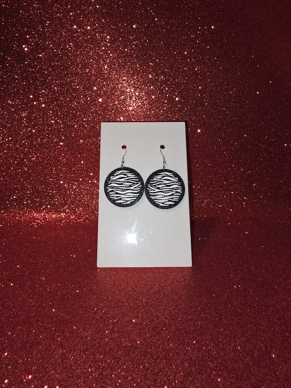 Zebra in a round earrings view 2