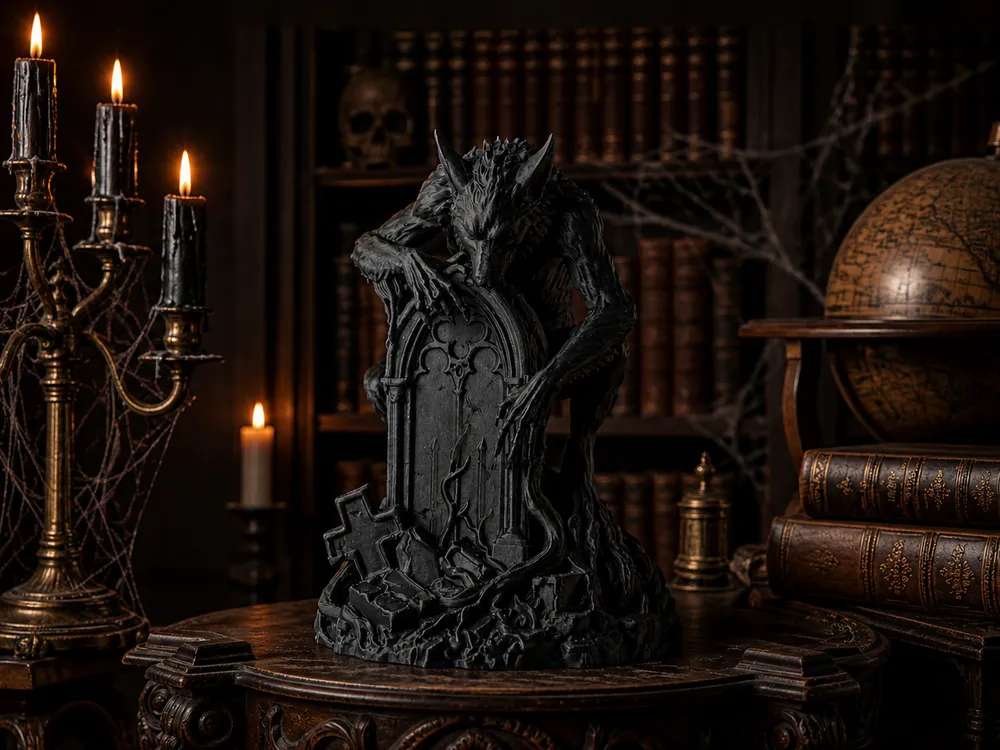 Figura decorativa: Graveyard Werewolf Sculpture in Dark Gothic Style. Referencia del modelo original.