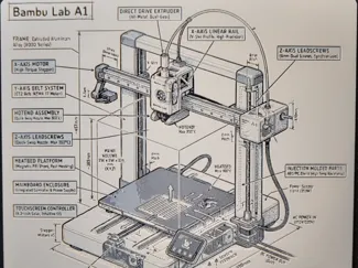 Bambu Lab A1 Technical Blueprint & Wall Art