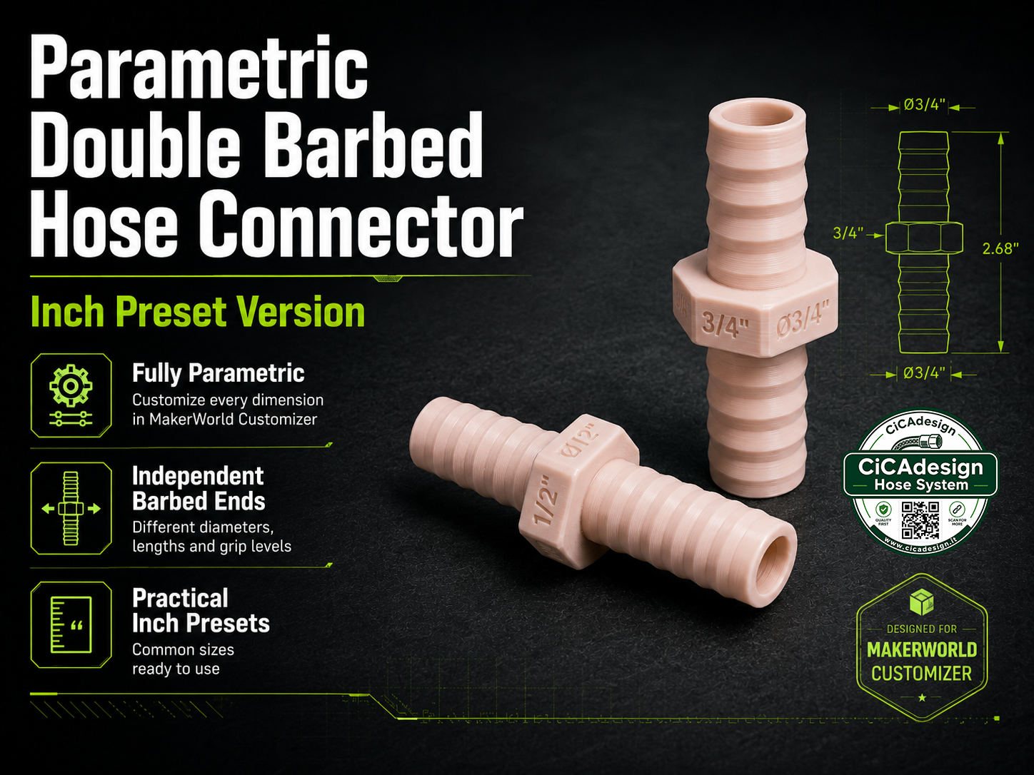 Parametric Auto-Labeled INCH Hose Adapter