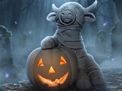 A Cow Mummy with Tealight Pumpkin
