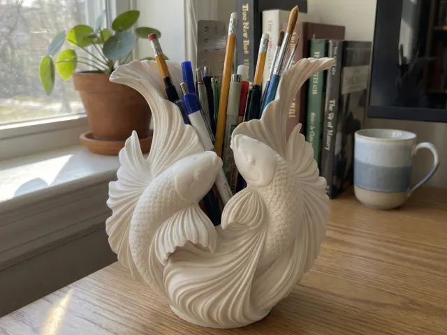Sculpture Koi Fish Pen Holder Desk Organizer Caddy