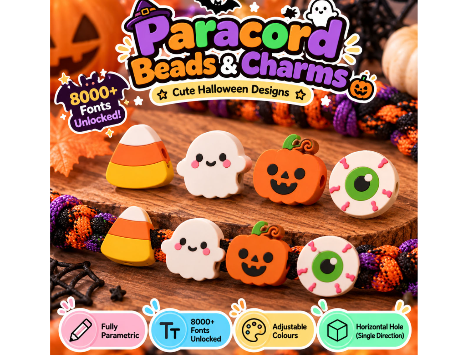 Halloween Paracord Beads & Charms – Cute AMS Set1 3D model
