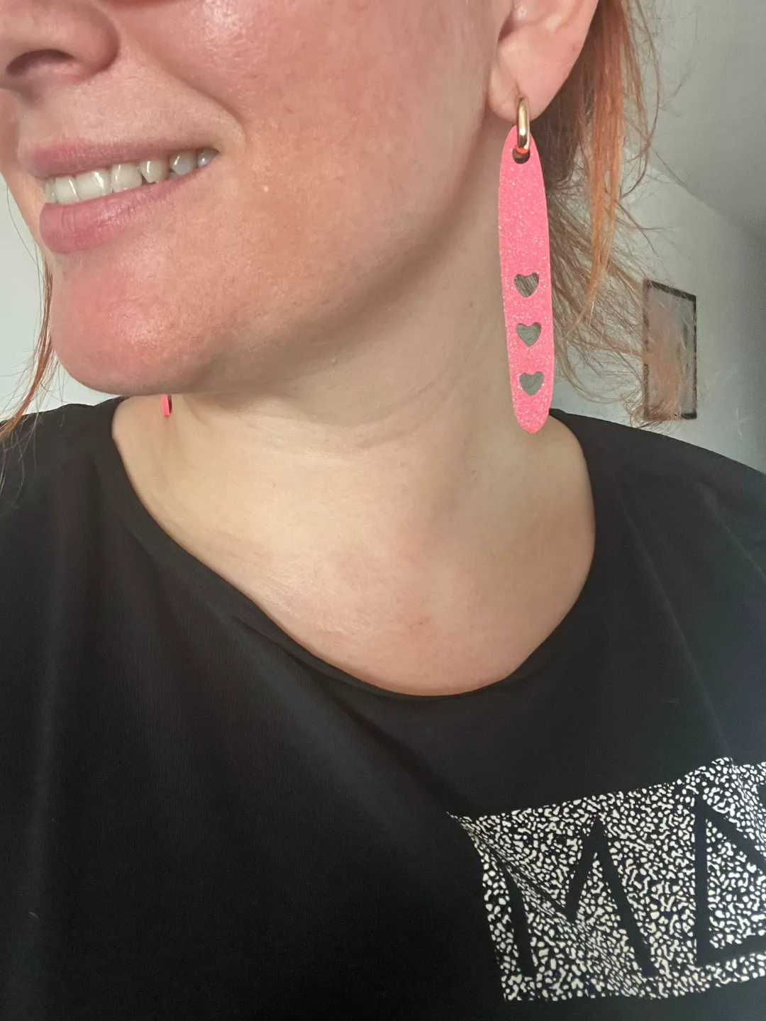 Oval heart long earrings view 3