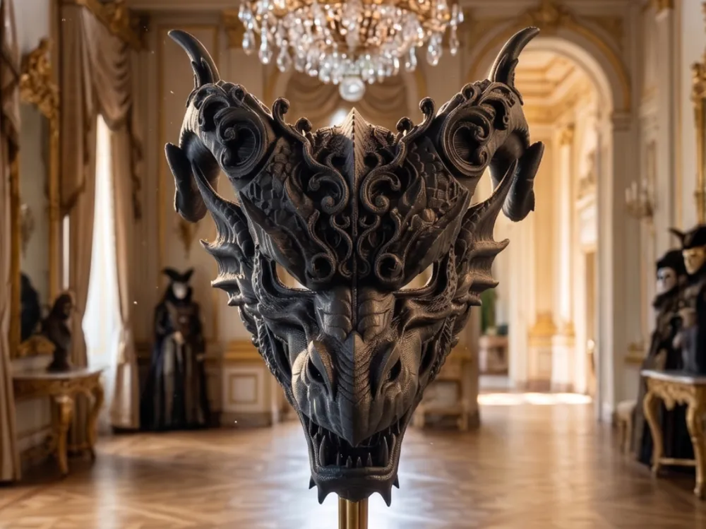 Pieza para disfraz o exhibición: Angry Dragon Baroque Masquerade Mask. Referencia del modelo original.