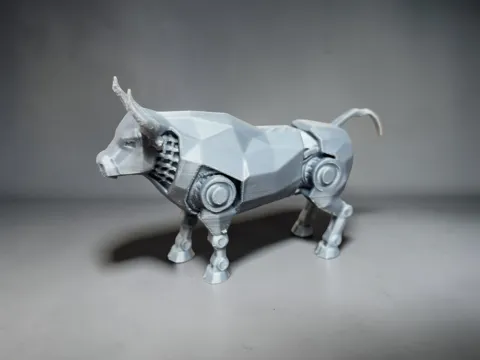 Low poly bull with mechanical texture