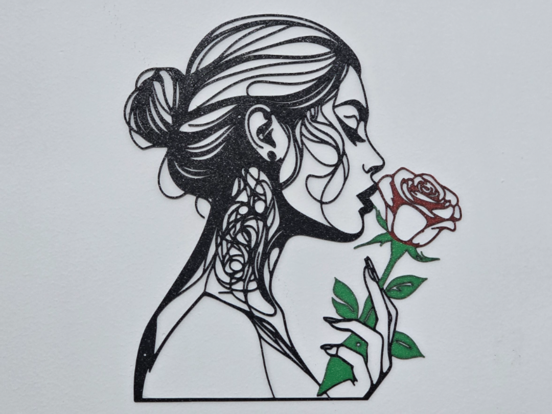 Wall art minimalist silhouette female with rose 