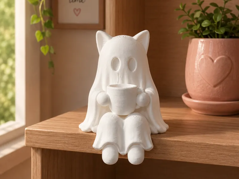 Cat Coffee Ghost Shelf Sitter