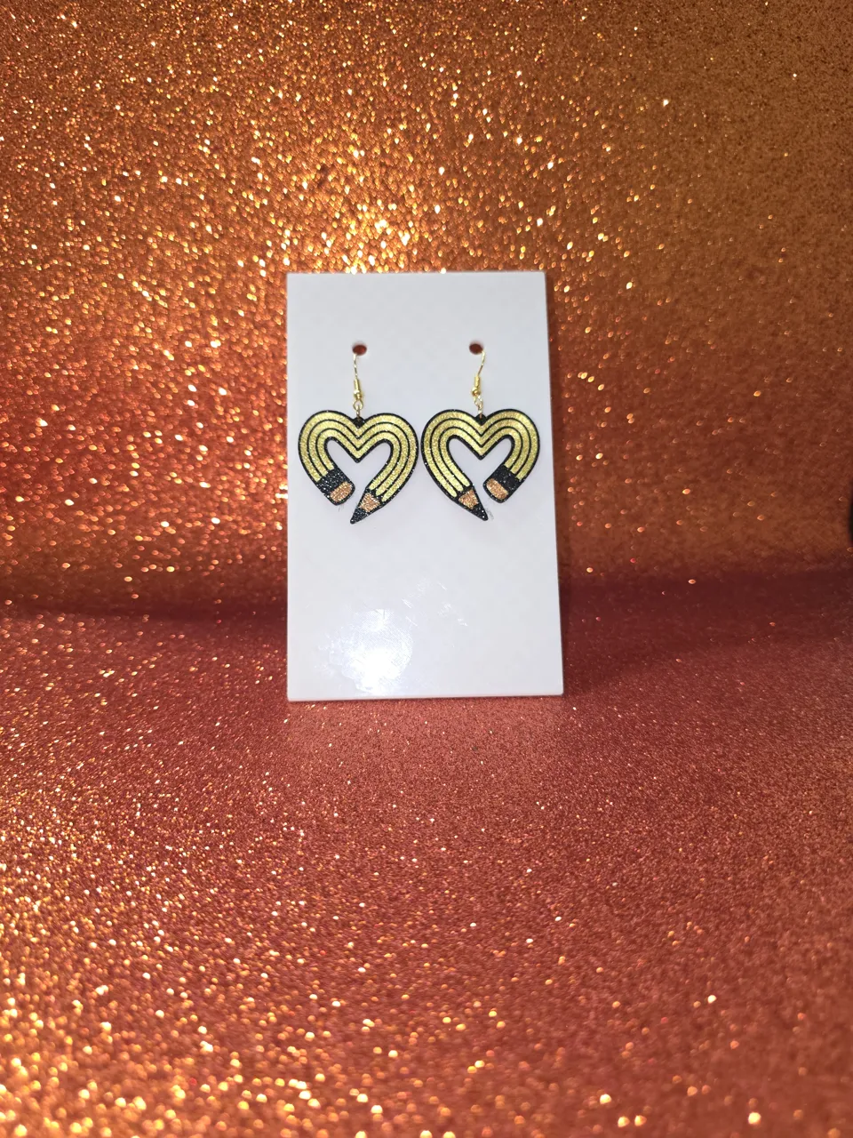 Pencil heart earrings view 2
