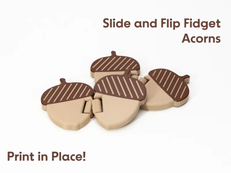 Acorn Slide and Flip Fidget - Print in Place!