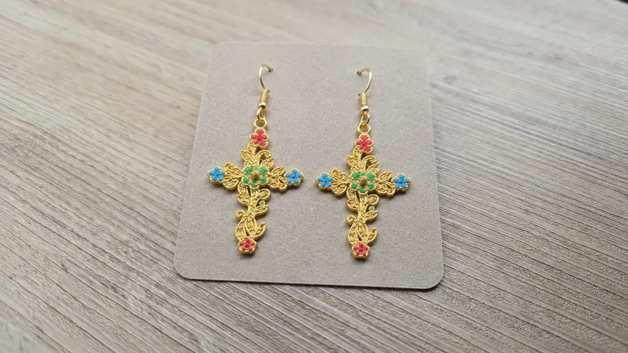 Floral Cross Earring view 2