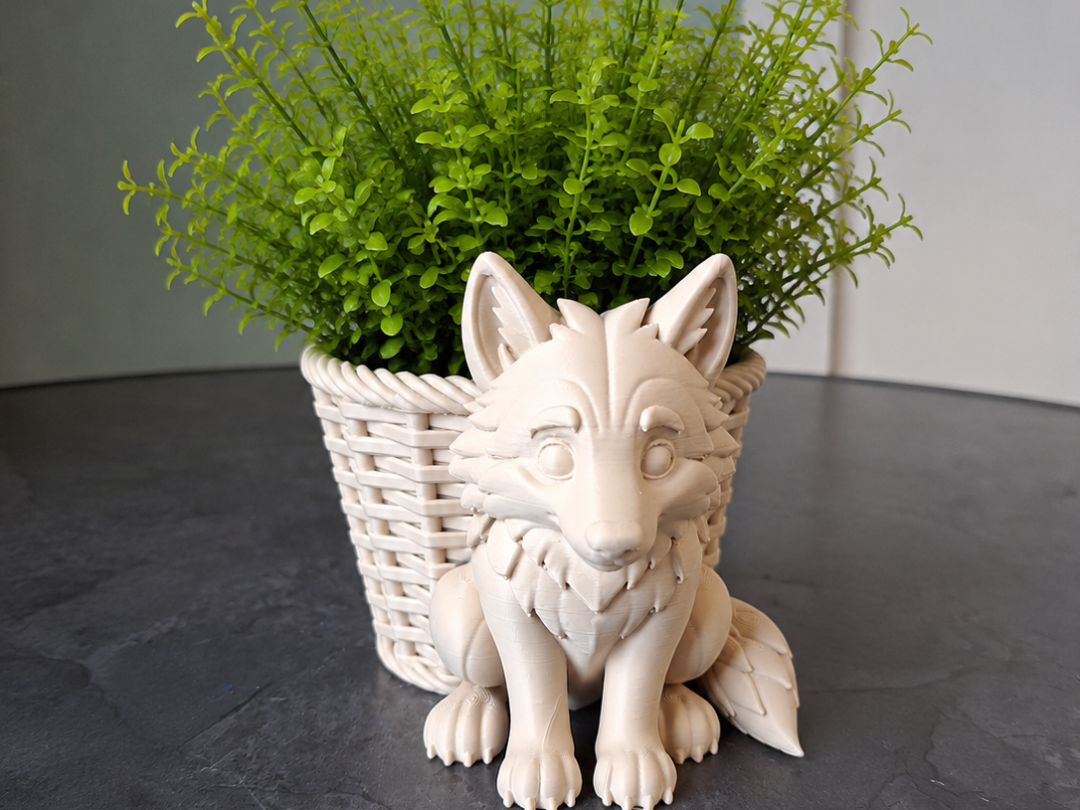 Woodland Wolf Pup Basket Planter