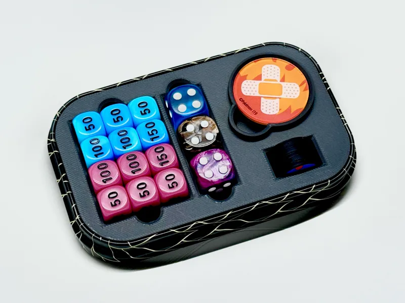 Mini Tin Insert - 2 Small Coins, 6 Tokens, Dice