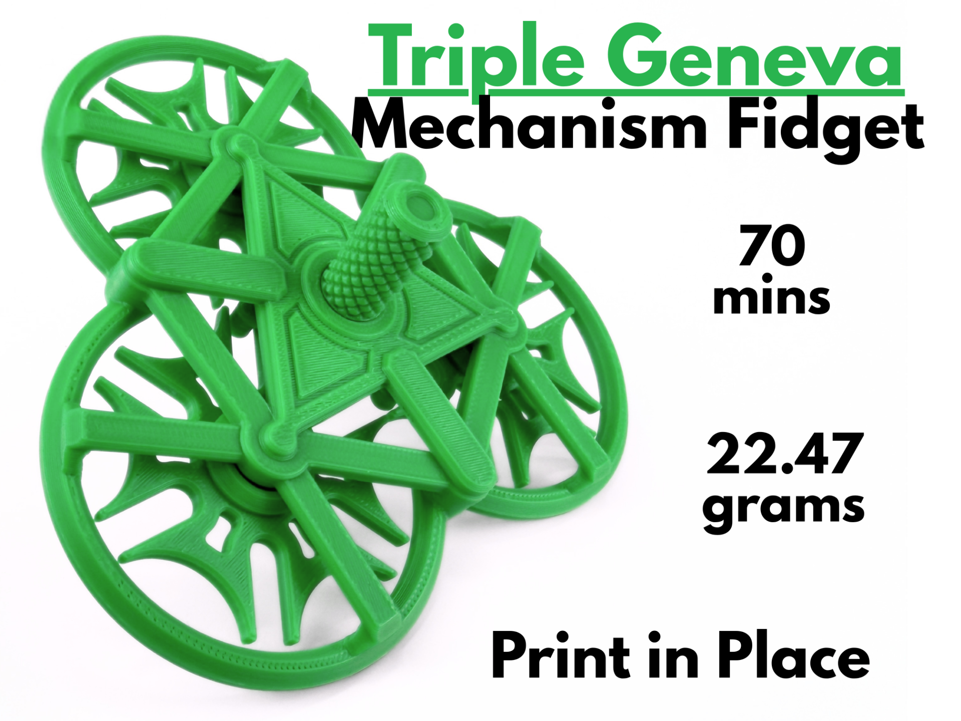 Triple Geneva Mechanism Fidget (Print in Place)