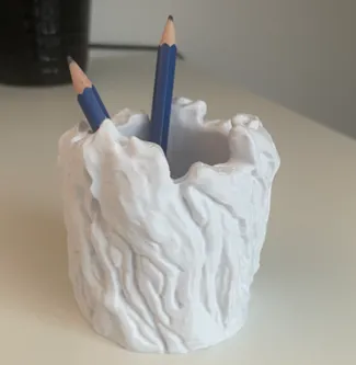 Tree trunk pen holder