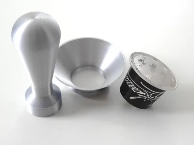 Tamper and funnel for refillable Nespresso pods