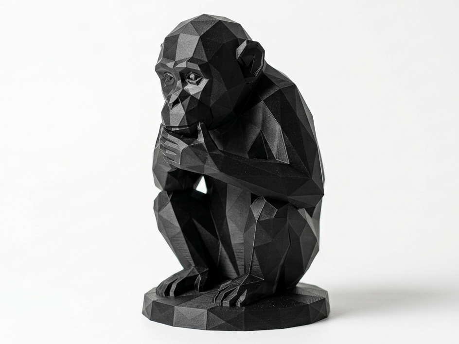 Low Poly Thinker Chimp - Geometric Monkey Statue