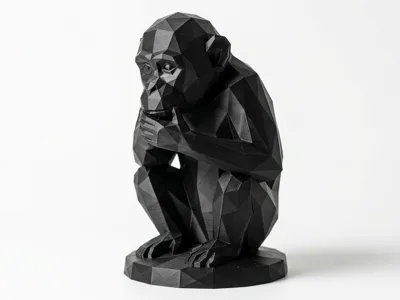 Low Poly Thinker Chimp - Geometric Monkey Statue