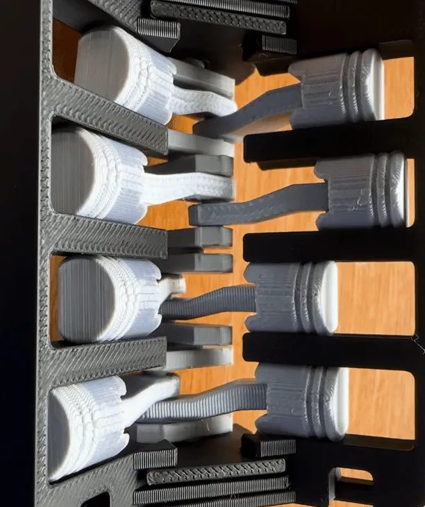 Print-in-place v8 engine fidget view 2