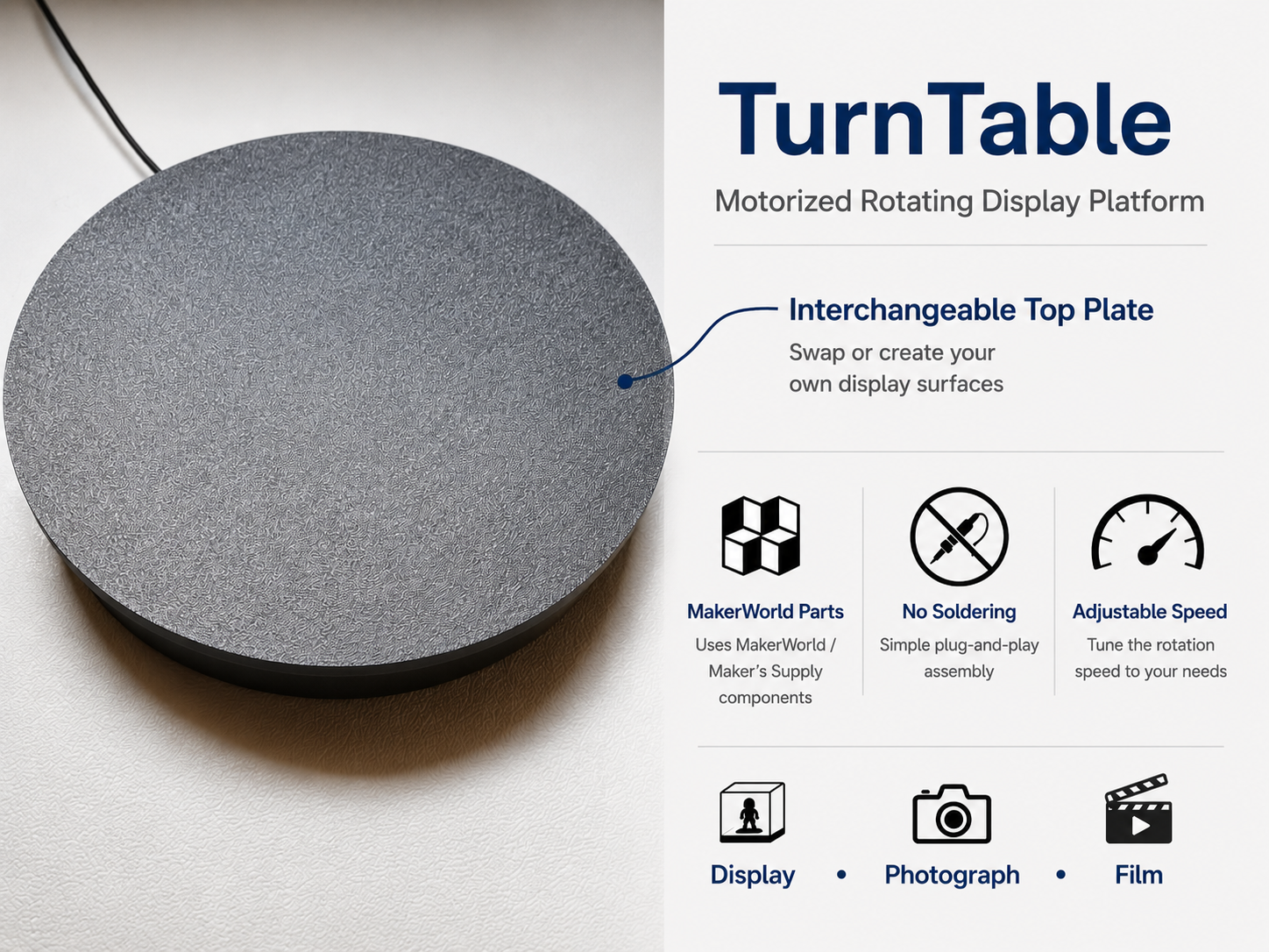 Motorized TurnTable with Interchangeable Top Plate