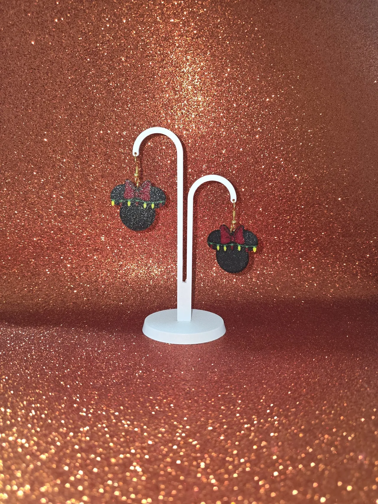 Minnie Christmas lights earrings view 3