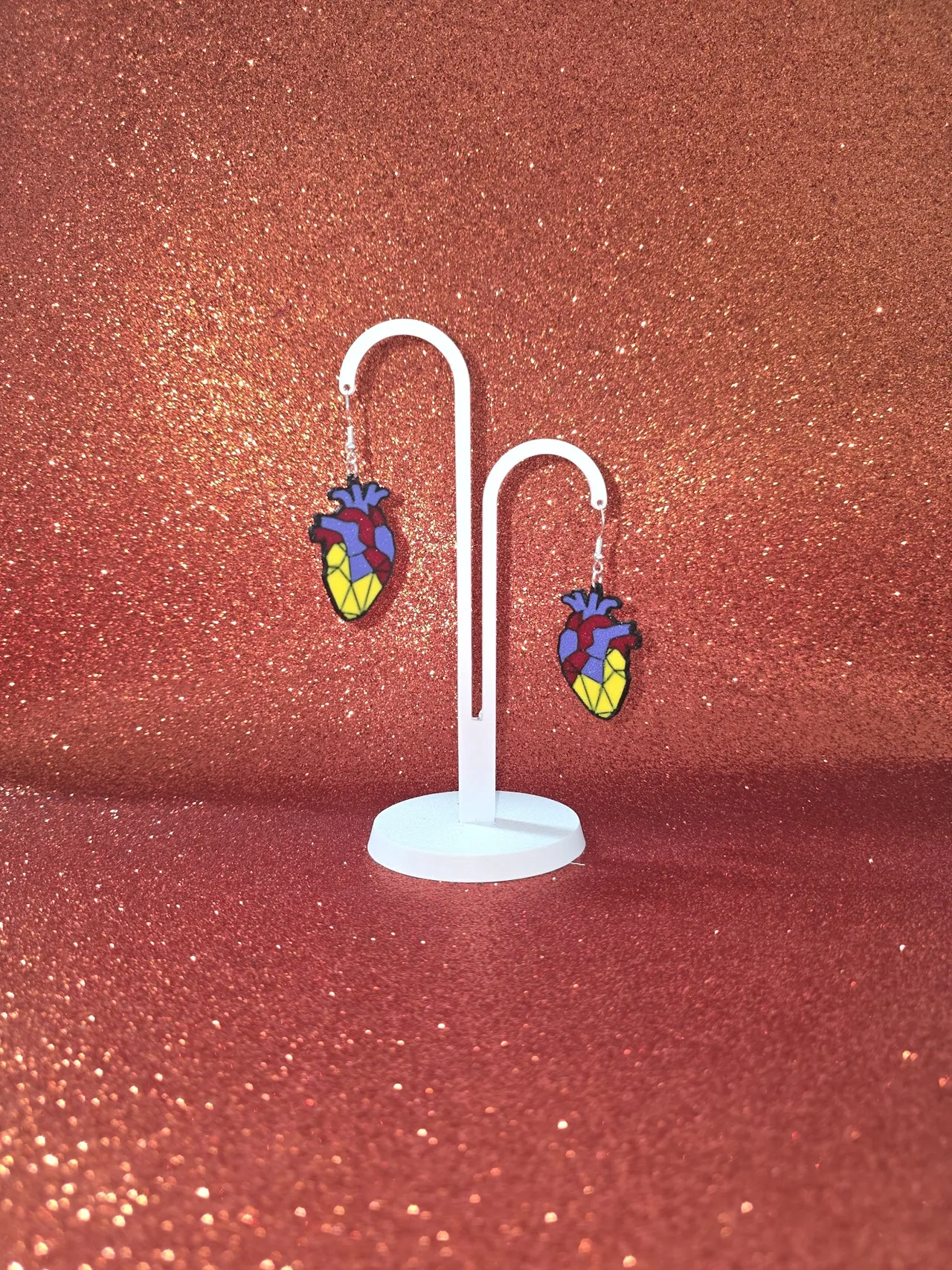 Colored poly heart earrings view 3