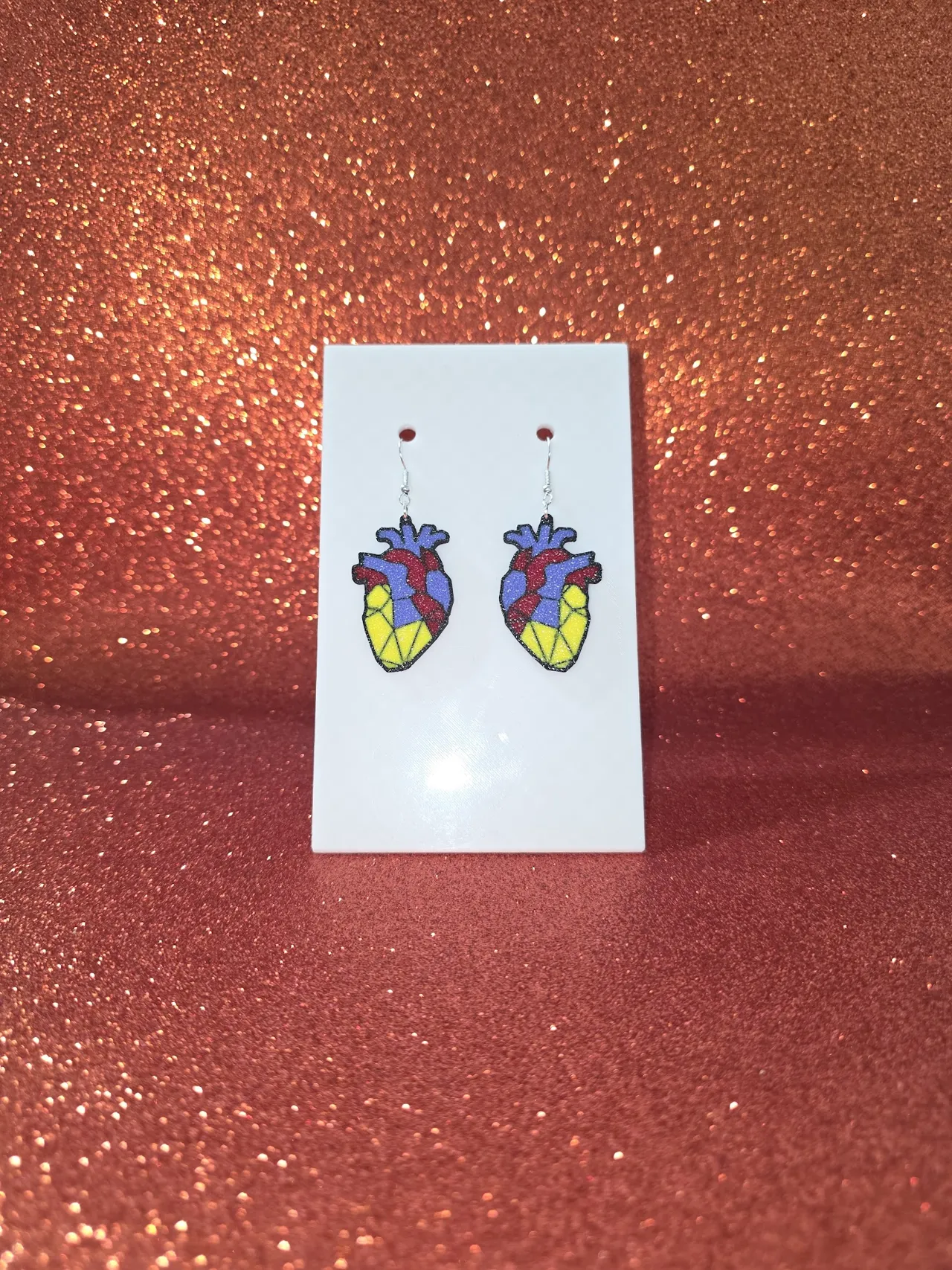 Colored poly heart earrings view 2