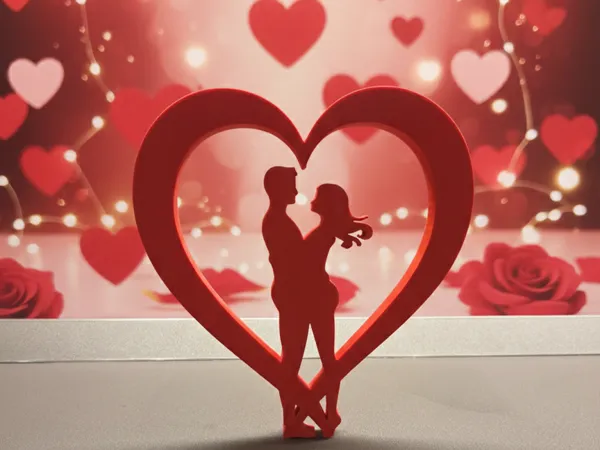 Silhouette cœur et couple, décoration ou sculpture