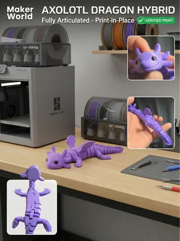 Adorno temático: Articulated Axolotl Dragon (Print-in-Place!) — vista de referencia 2