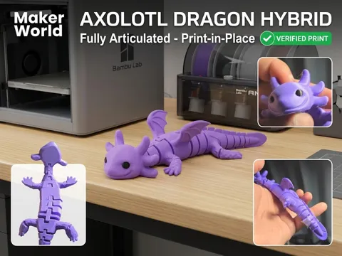 Adorno temático: Articulated Axolotl Dragon (Print-in-Place!) — referencia de MakerWorld