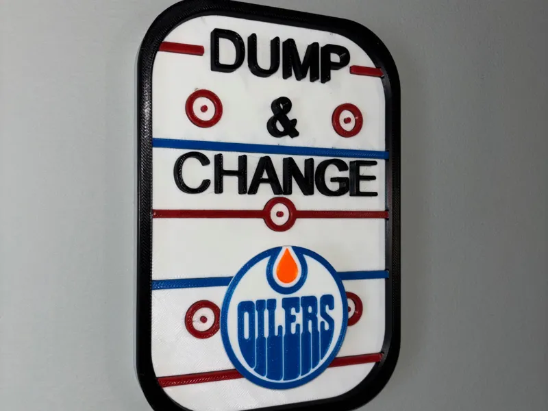 Edmonton oilers logo for Dump and Change sign