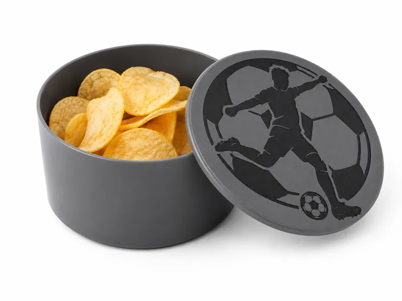 Chips Becher mit Deckel Fußballer Design