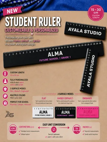 Letrero o emblema decorativo: Student Ruler - Customizable & Personalized — vista de referencia 2