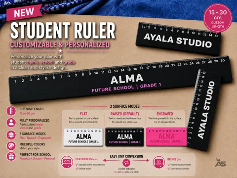 Letrero o emblema decorativo: Student Ruler - Customizable & Personalized — referencia de MakerWorld