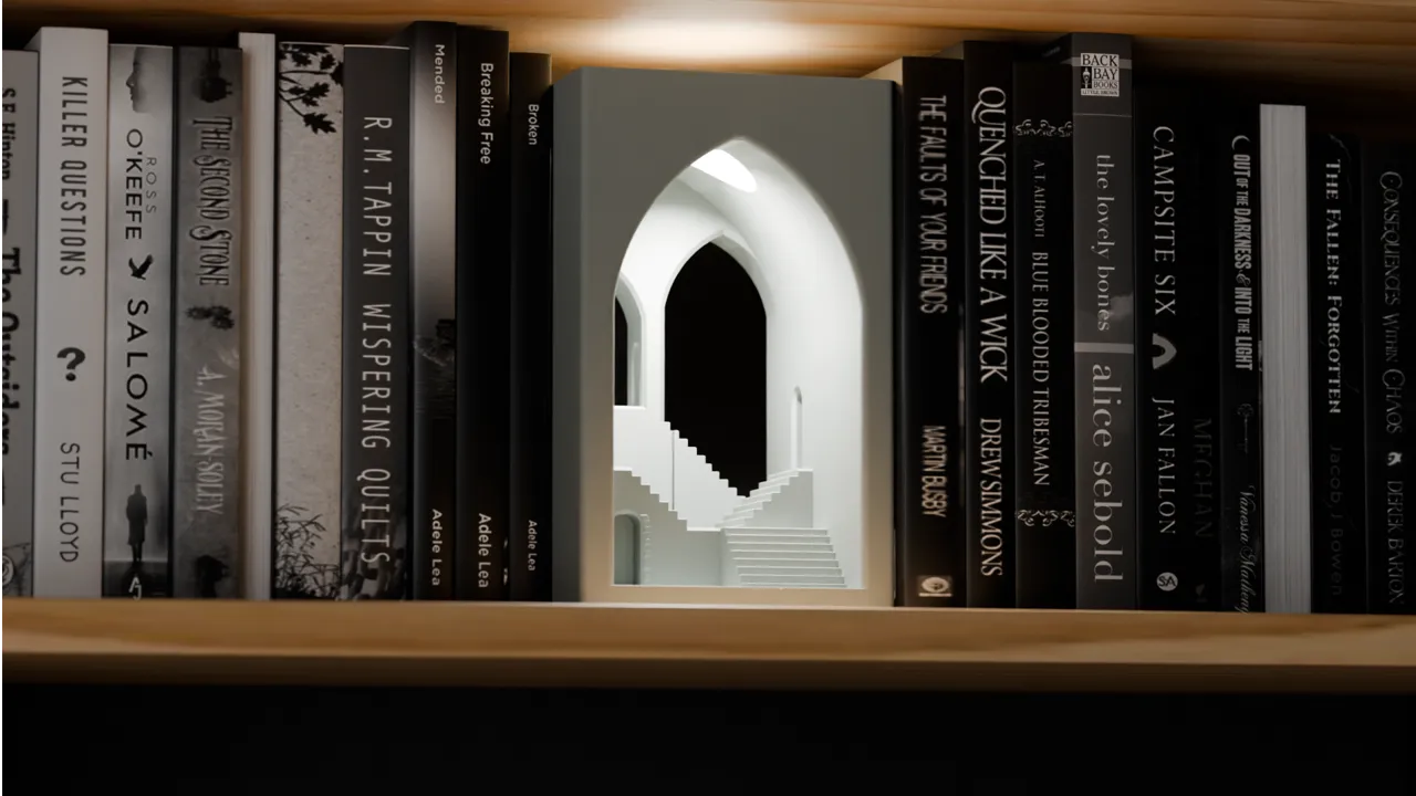 Book Nook Lamp. Mystical Temple Book End light view 3
