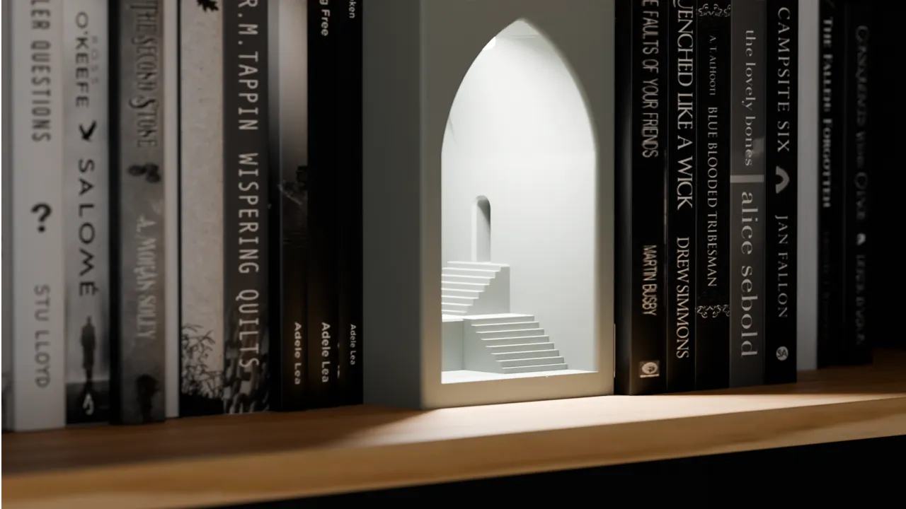 Book Nook Lamp. Mystical Temple Book End light view 4