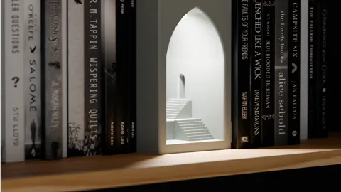 Book Nook Lamp. Mystical Temple Book End light view 4