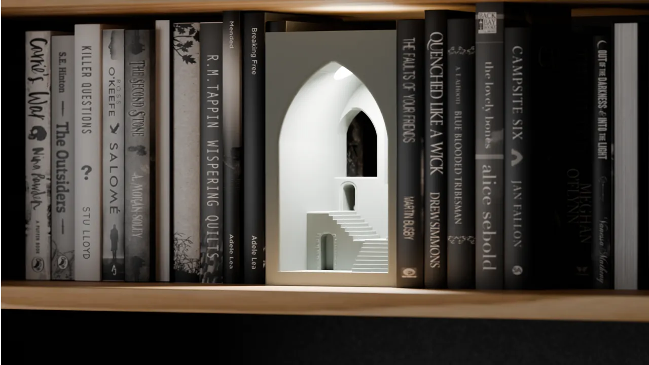 Book Nook Lamp. Mystical Temple Book End light view 2