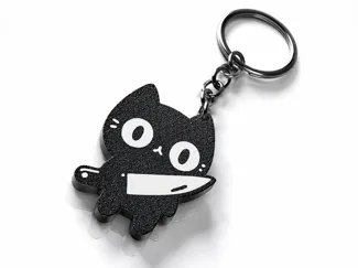 Black cat keychain - Black cat holding a knife
