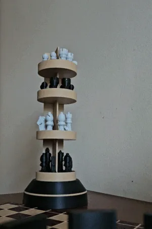 Chess box tower set with foldable board game view 2