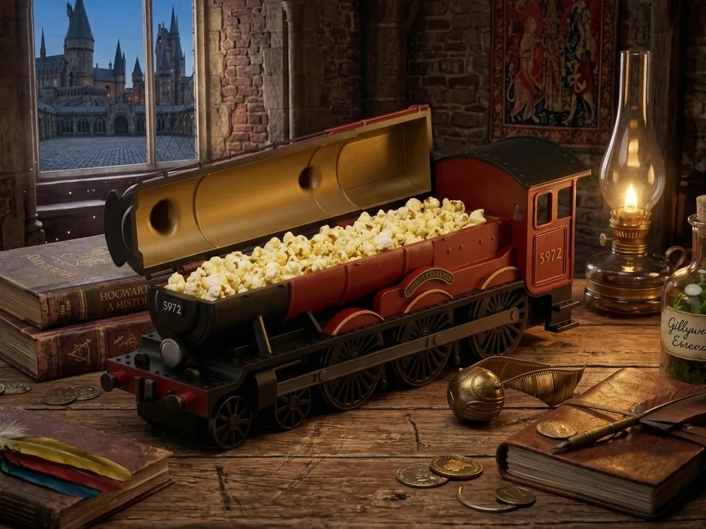 Soporte: Harry Potter | Hogwarts Train Popcorn Bucket. Referencia del modelo original.