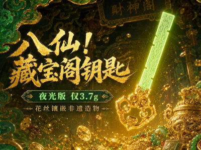 Eight Immortals! Treasure Pavilion Key, Glow-in-the-dark Version, Only 3.3g | Filigree Inlay Intangible Cultural Heritage Creation